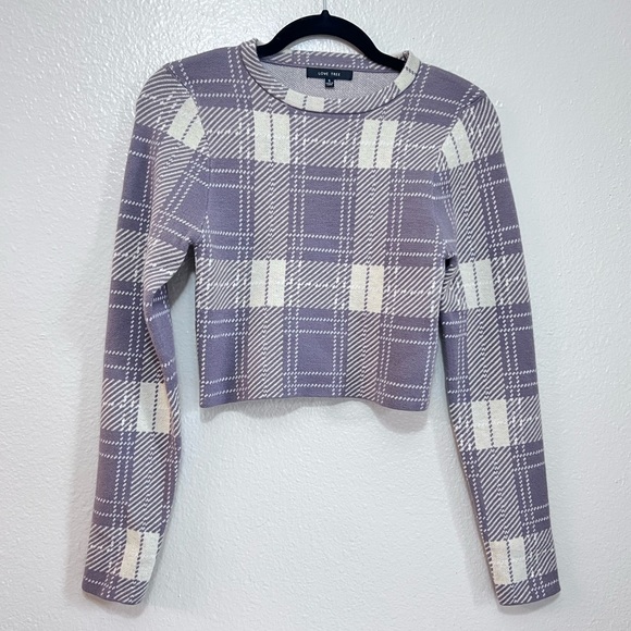 Love Tree purple long sleeve and skirt set plaid in purple and off white - Picture 2 of 5